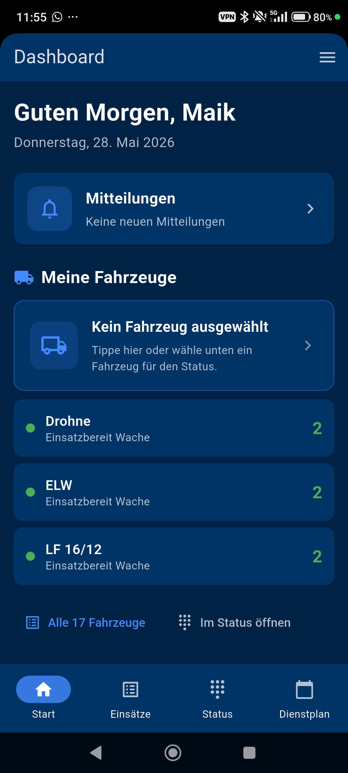 BF-Tag App – Dashboard mit Übersicht und Schnellzugriff