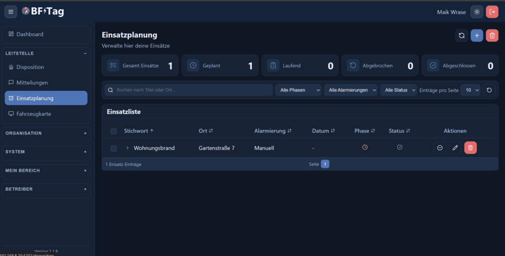 Einsatzplanung in BF-Tag